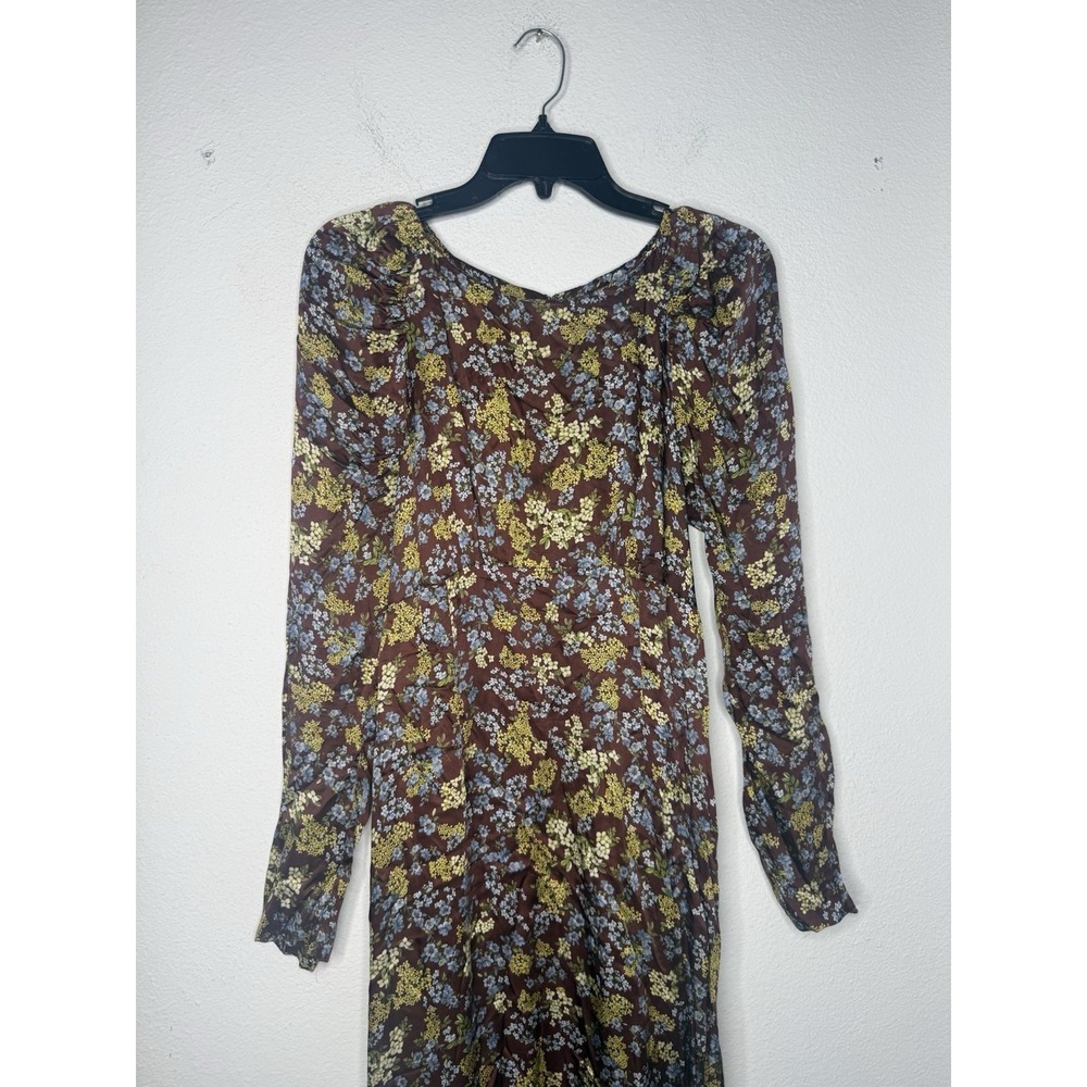 $695 Rentrayage Women's Brown Floral Ruched Baby Cleo Dress Size 6 - Picture 4 of 15